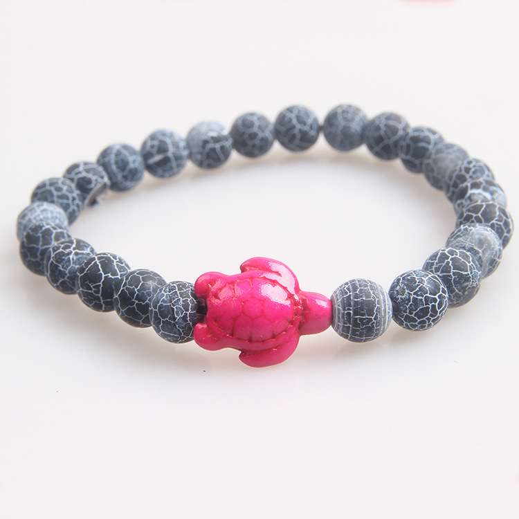 Picture of Zhou Lianfa 8MM Decorative Lava Volcanic Stone Beads Turquoise Cross Elastic Elastic Bracelet for Men and Women