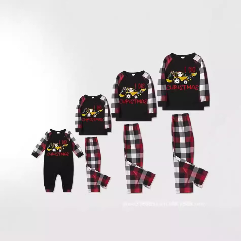 Picture of European and American Amazon Cross-Border Christmas Pajamas Printed Plaid Parent-Child Wear Long-Sleeved Home Clothes Set Christmas New Style