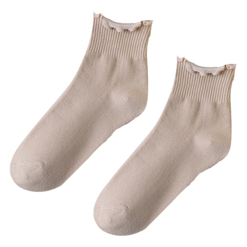 Socks Women's Summer Thin Wood-ear Mid-length Socks Japanese Style Lace Fashionable JK Cotton Socks Piled Stacks Moon Socks