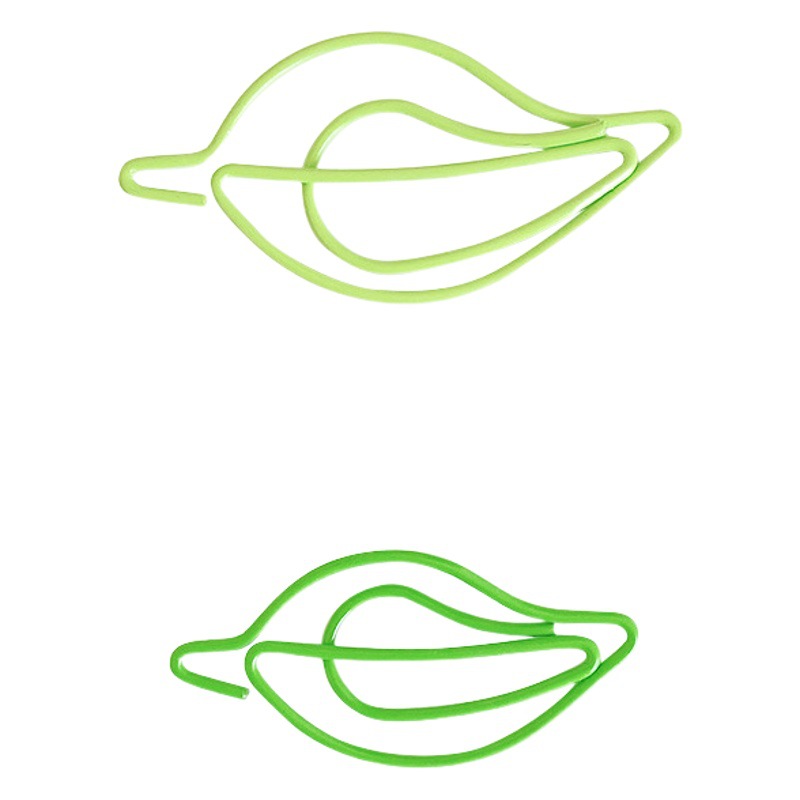 Leaf-Shaped Paper Clips, Green Metal Plastic-Coated Paper Clips, Office Stationery Bookmarks, Boxed Creative Office Stationery