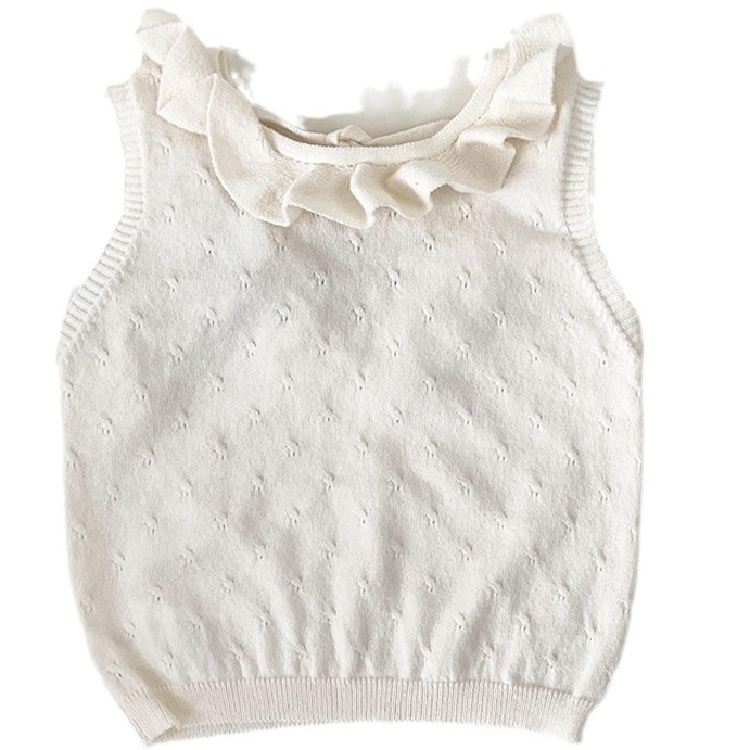 Picture of Cutemily Children's Clothing Summer Baby Knitted Vest Girls Cut Out Cotton Back V Neck Design Thin Vest