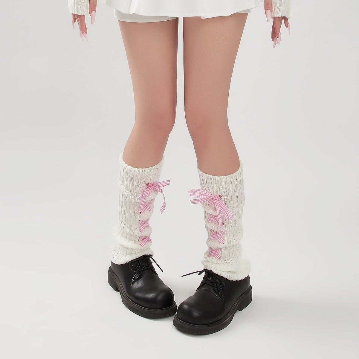 Bow Drawstring Socks Lolita Pink Bow Y2K Long Barrel Stacked Socks JK Girls Calf Socks