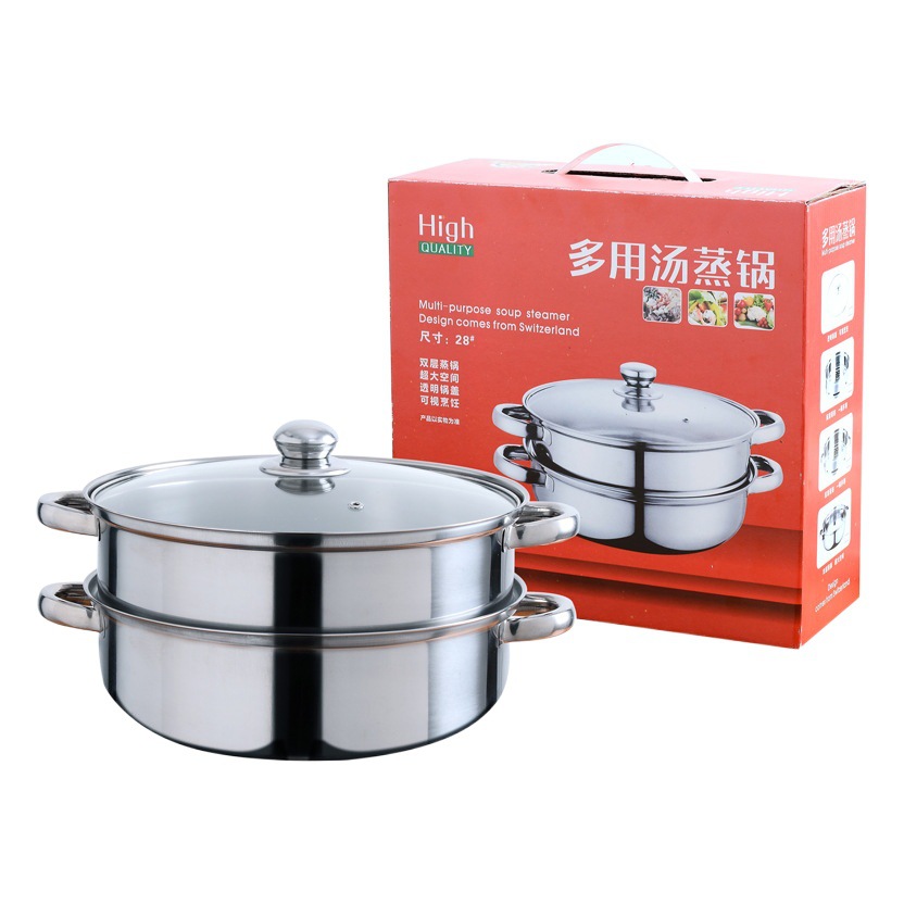 Thickened Double Bottom Stainless Steel Steamer Three-Layer Soup Steamer Household Double-Layer Soup Pot Hot Pot Opening Gift Pot Wholesale