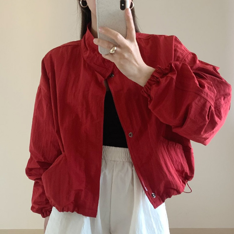 Korean-style Short Sunscreen Coat Women's Spring and Autumn Niche Loose Casual Long-sleeved Thin Vertical Collar Jacket Cardigan Top