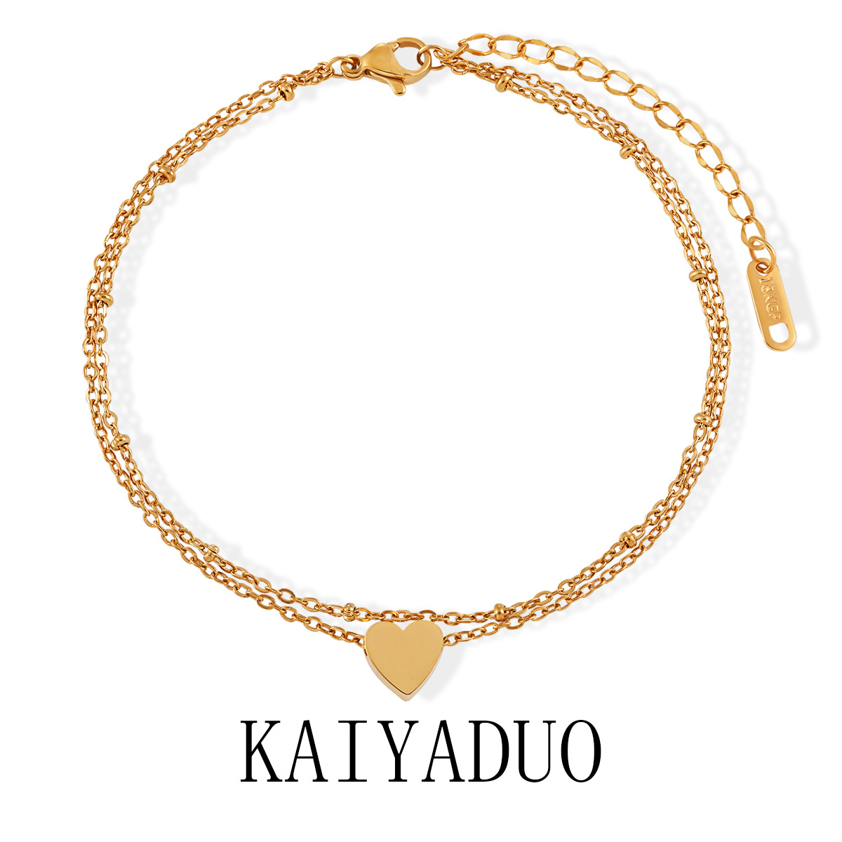 Korean Style New Arrival All-Match Simple Double Layer Bead Loving Anklet Women's Fashionable Distinctive Gold Plated Titanium Steel Foot Jewelry