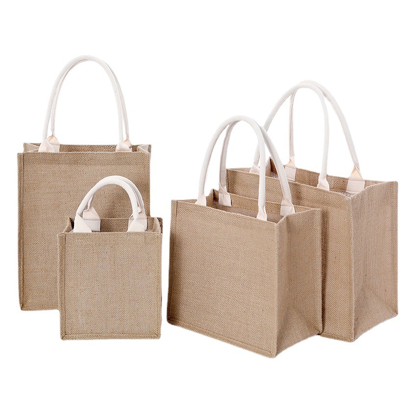 Linen Bag in Stock Shopping Mall Same Style Gift Handbag Literary DIY Good Quality Linen Jute Bag Zipper Canvas Bag
