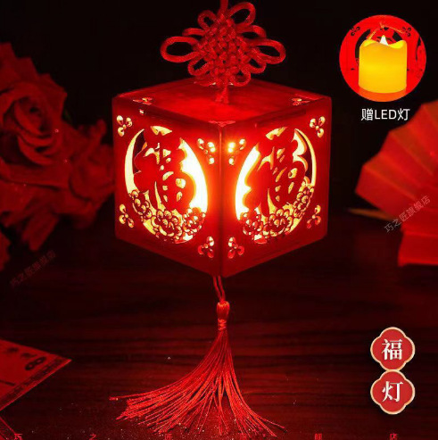 Picture of Chinese Antique Style Wooden Palace Lantern DIY Material Package Satchel Luminous Mid-Autumn Lantern Lantern Festival New Year's Day Gift