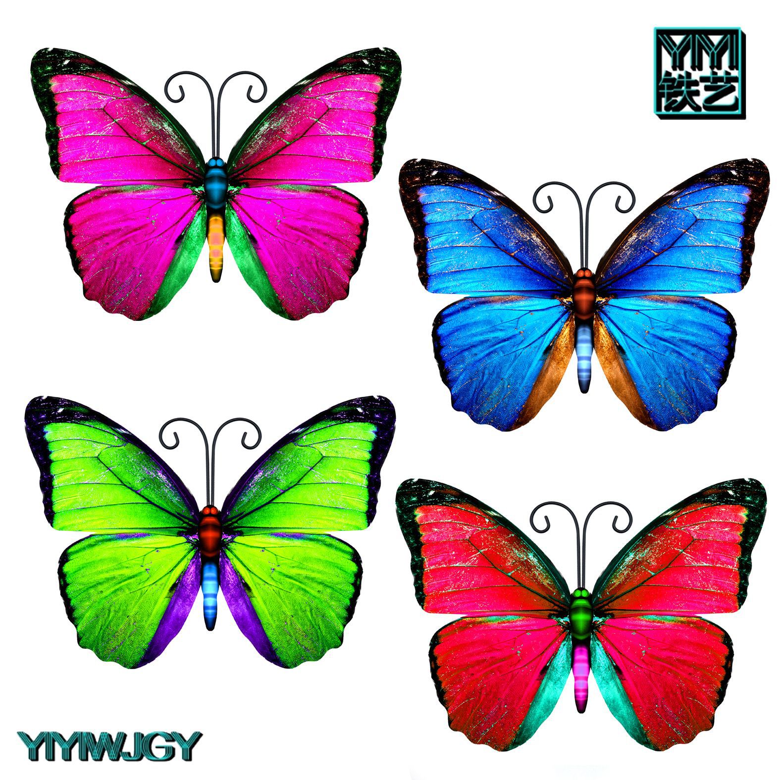 New Medium Four Color Butterfly Wall Hanging Home Craft Wall Decoration Iron Pendant Decoration Indoor and Outdoor Garden Decoration