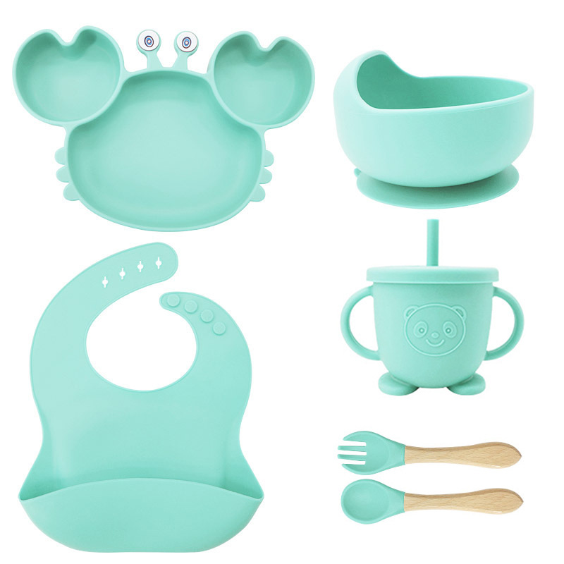 Picture of Baby silicone tableware crab plate suit food supplement bowl bib food grade tableware suit factory direct supply cross-border