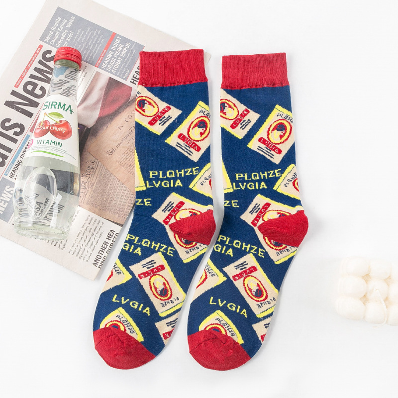Picture of OLITA French Illustration Cartoon Artistic Plaid Women's High-rise Japanese Style Retro Casual Cute Socks Ins Trendy