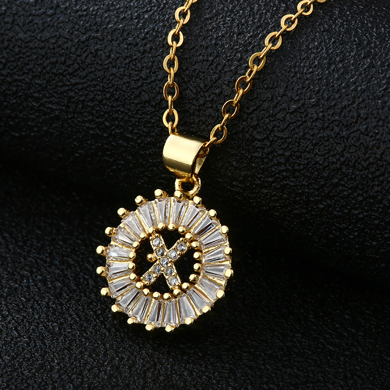 Picture of Letter Necklace Women's Necklace 26 Letters Copper Inlaid Cubic Zircon Vacuum Electroplated Stainless Steel Chain Necklace