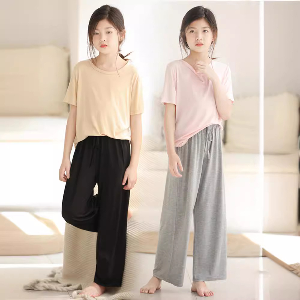 Summer Girls' Modal Thin Wide Leg Pants Children's Outer Wear Anti-mosquito Pants Large Children's Straight Ice Silk Shake Pants