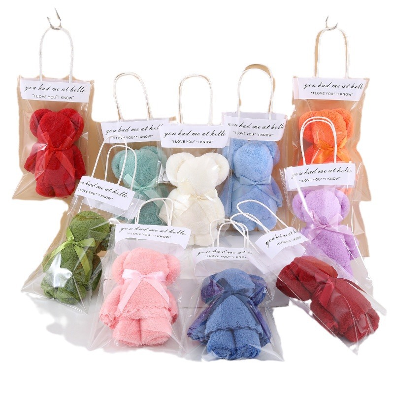 Picture of Coral fleece bear towel hand gift shop wedding birthday gift shop celebration activities cute creative gifts