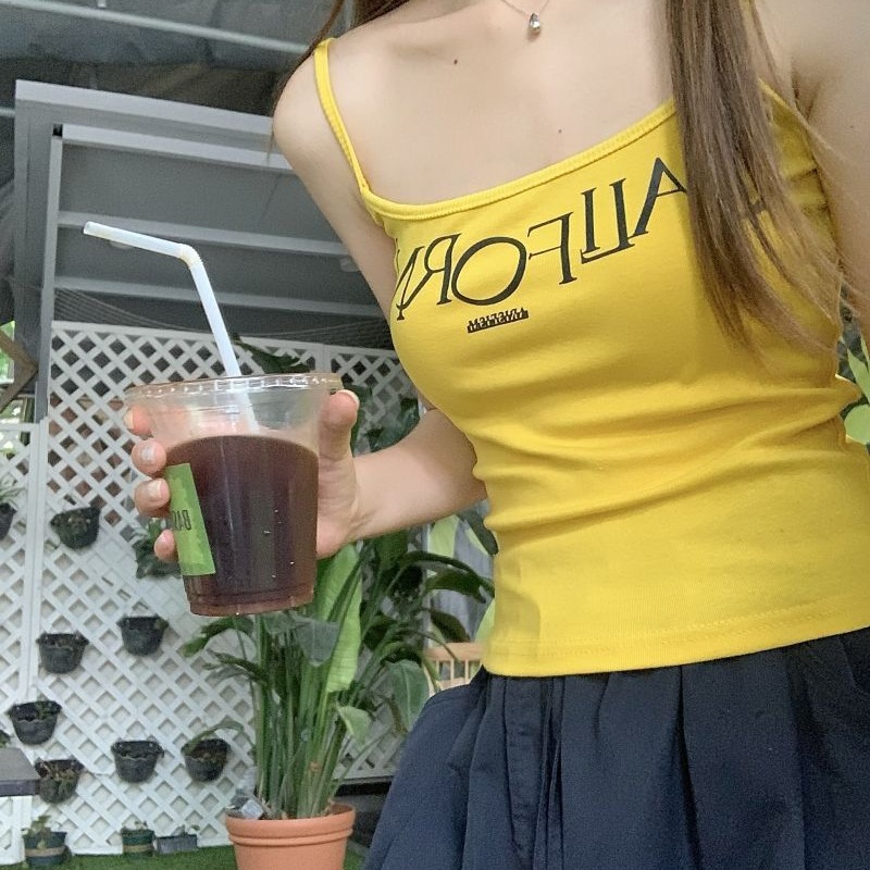 Slim-fit Sleeveless Printed Letter Camisole Vest Outer Wear Spice Girl Beautiful Strap Chest Pad Base Tube Top Women's Inner Top