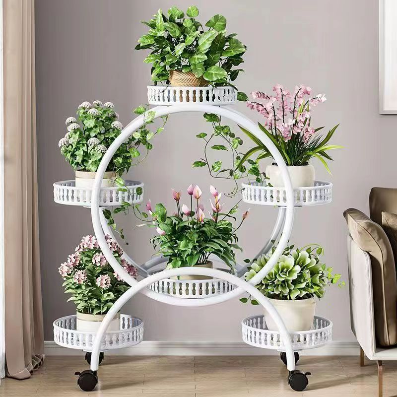 Wrought iron flower rack with wheels storage rack living room floor movable pothos balcony planter home planter shelf