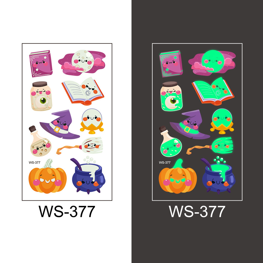 Picture of Cross-Border New Halloween Tattoo Stickers Waterproof and Sweat-Proof Long-Lasting Fluorescent Green Luminous Children's Cartoon Face Tattoo Stickers