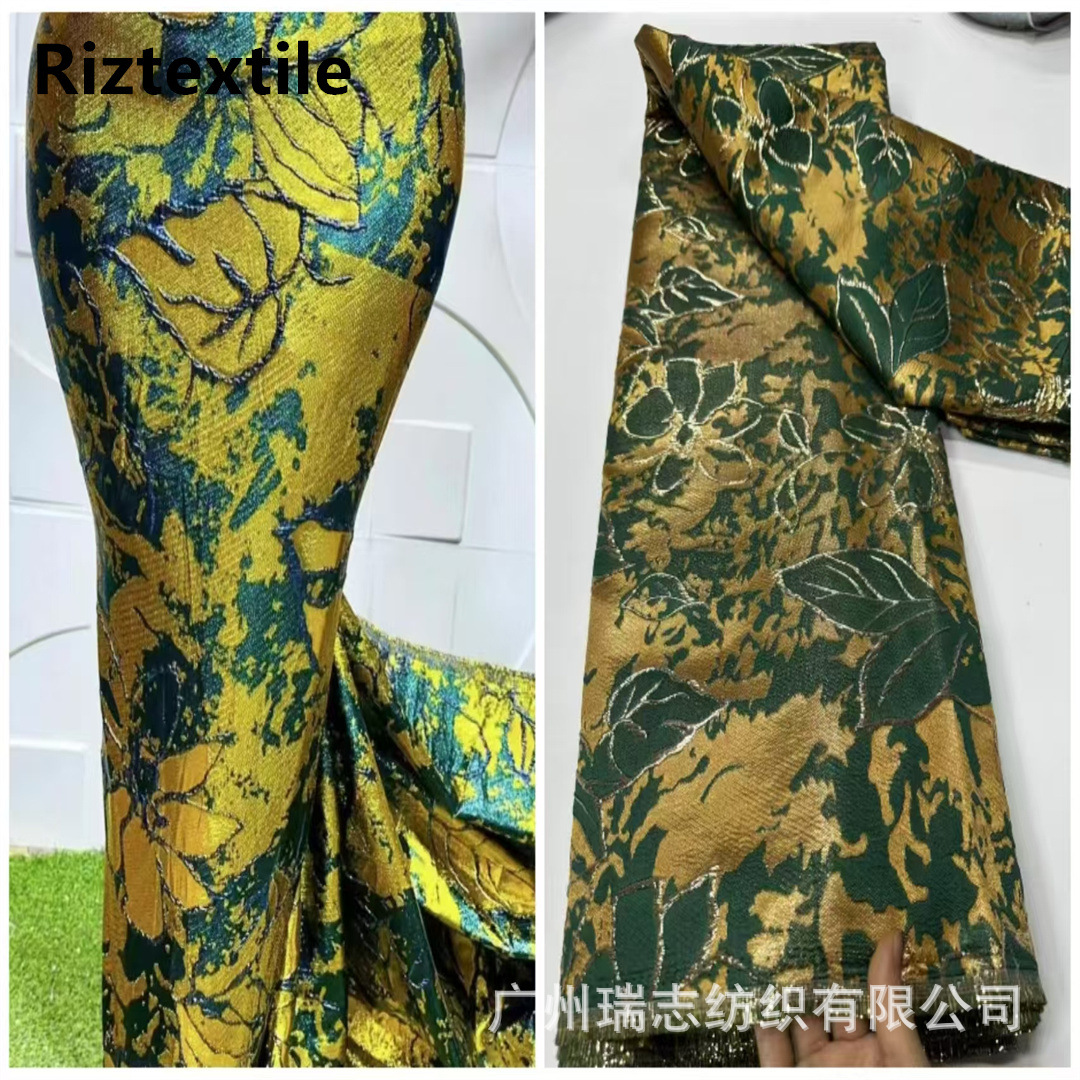 Cross-Border New Arrival Two-Tone Dark Floral Flower Jacquard Fabric African Banquet Dress Bridal Lace brocade