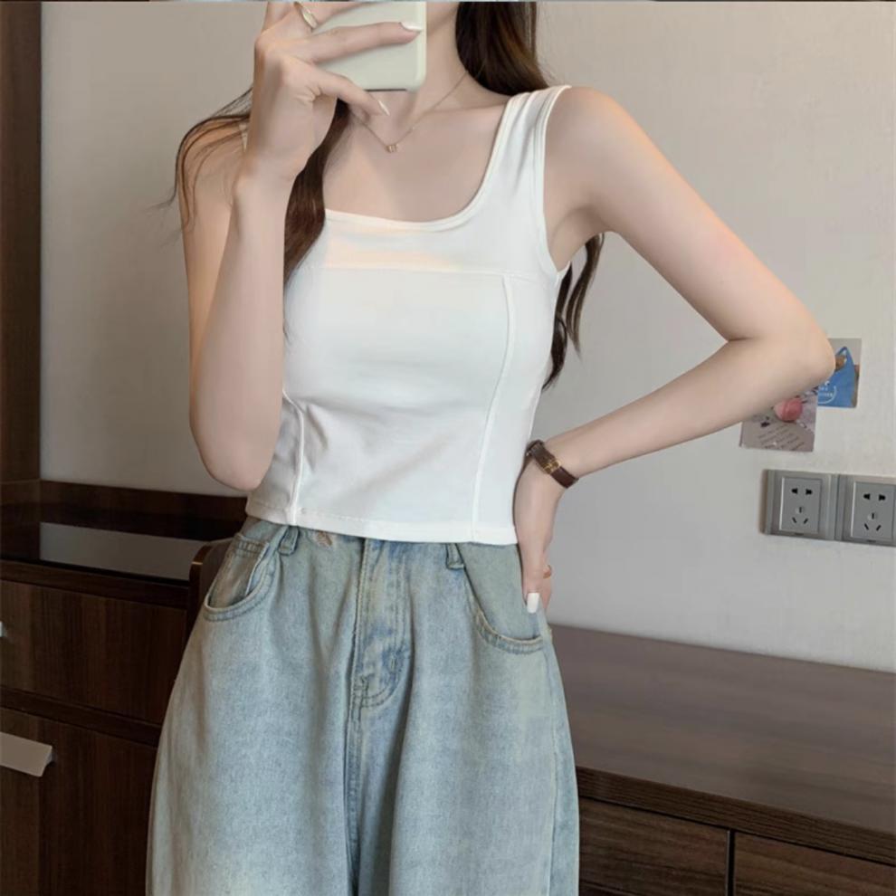 Popular camisole women's inner and outer sleeveless wide shoulder bottoming shirt summer vest slim-fit breast-covering top for women