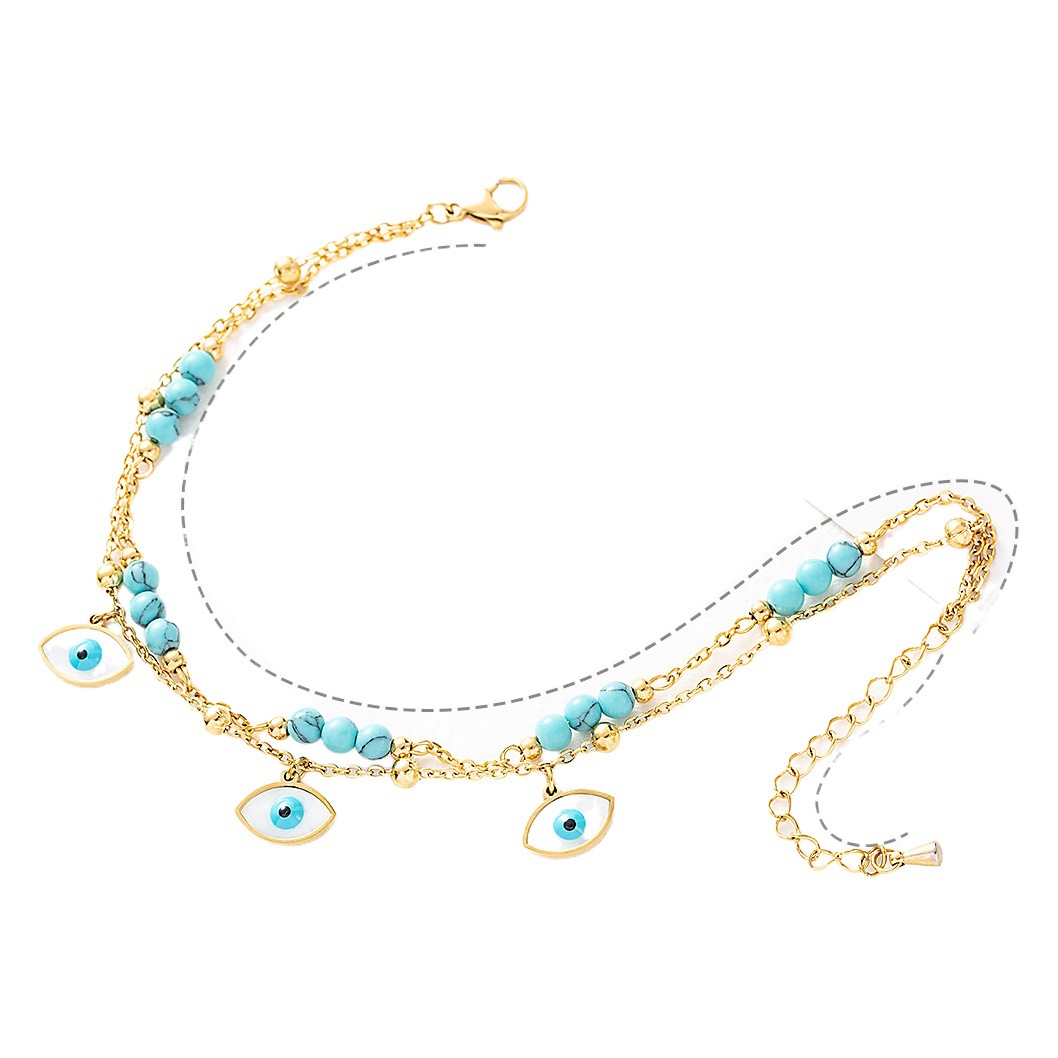 Europe and the United States cross-border exclusive for all-eye eyes ladies anklets Devil's eyes multi-layer turquoise titanium steel plated 18K gold