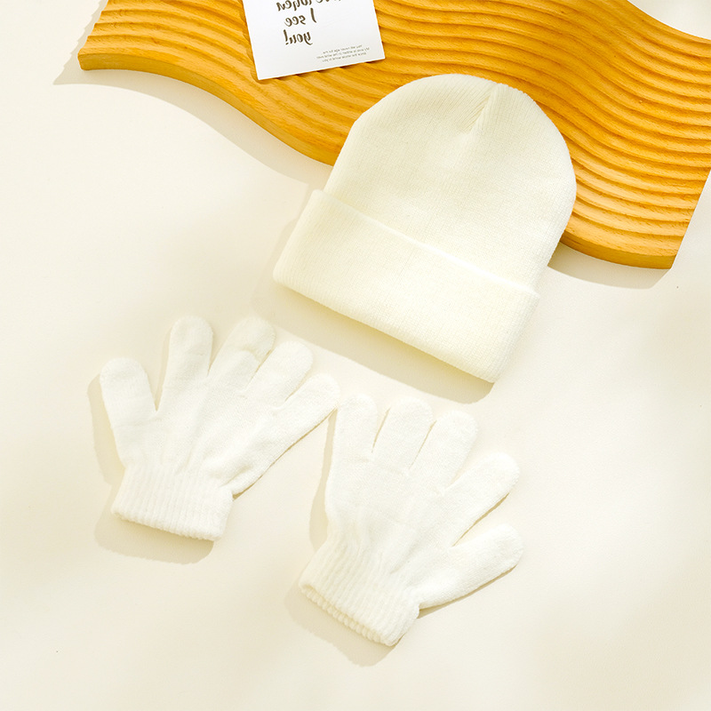 Picture of Autumn and Winter Children's Knitted Hat Gloves Two-Piece Acrylic Children's Wool Cap Children's Knitted Gloves in stock Children's Cap