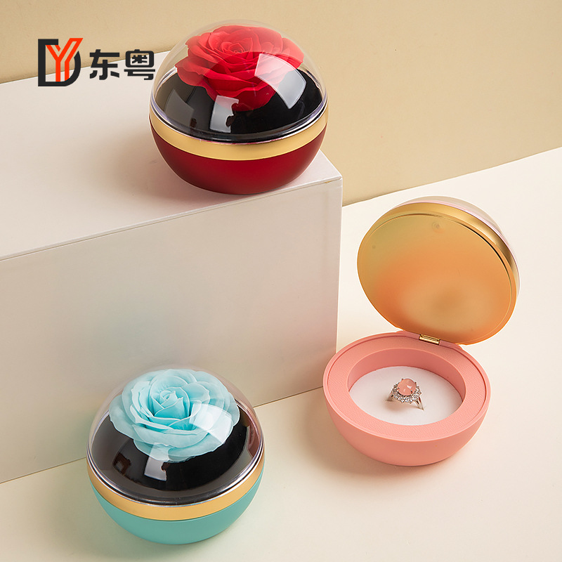 Cross-Border Hot Selling Soap Flower Spherical Ring Jewelry Box Creative Chinese Valentine's Day Flower Box Transparent Acrylic Lid