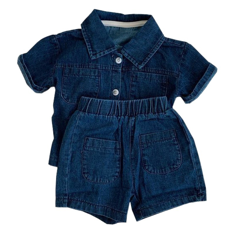 Ins Men's Treasure Summer Foreign Style Denim suit Baby Short-sleeved Baby Lel Clothes New Set of Two-piece Set