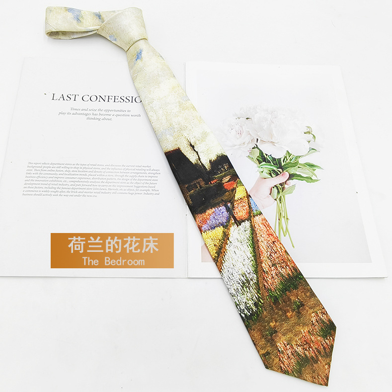Picture of Van Gogh Oil Painting Men's Polyester Printed Vintage Tie Factory in stock Fashion Casual Tie Hand Tie 8cm