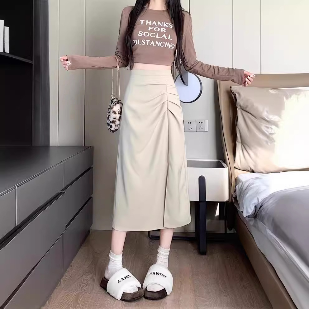 High Waist Draping Small Skirt Women's Summer 2024 New Vintage Split A- Line Skirt Mid-Length Skirt