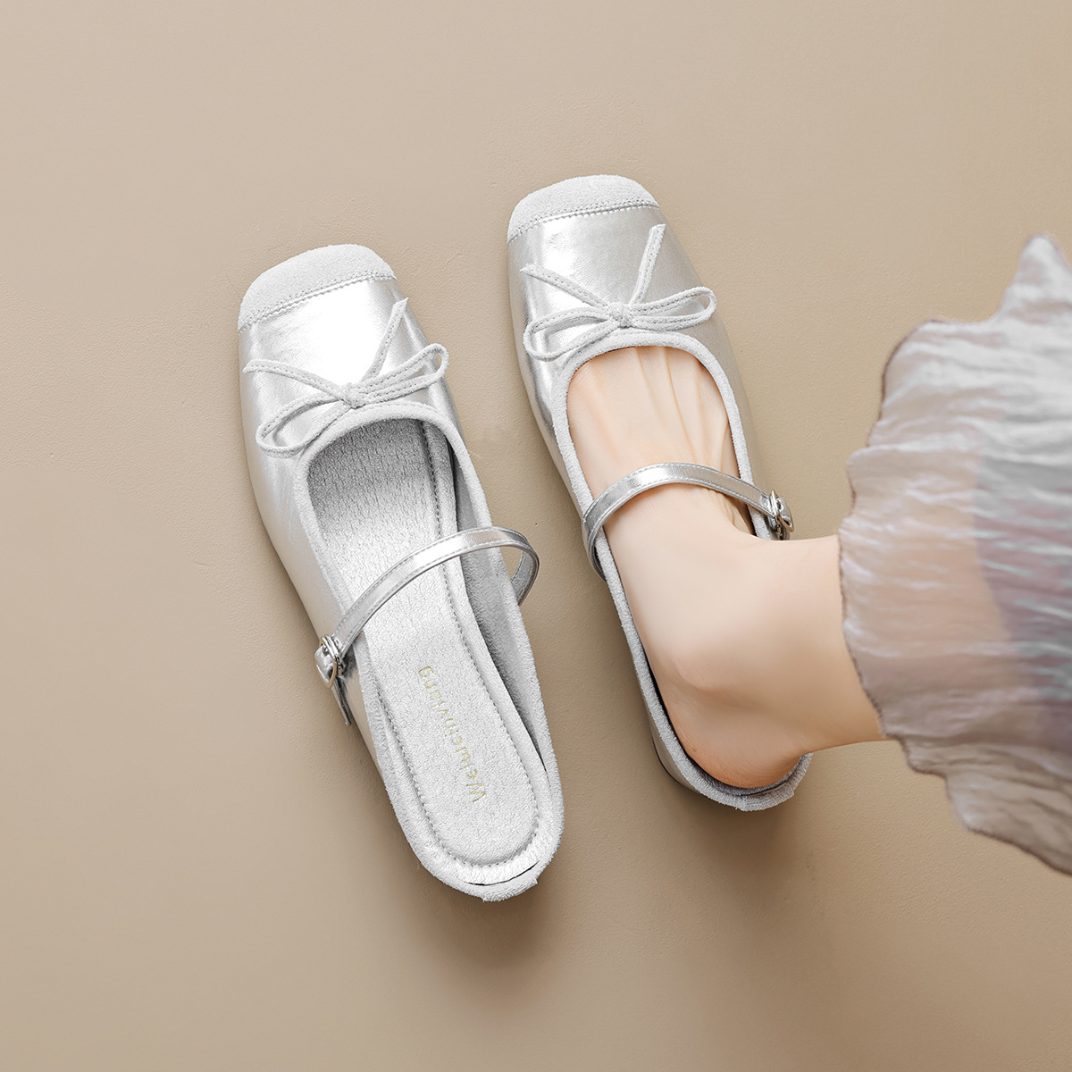 Weiwei Girl 863-1 Baotou Half Slippers Women's Summer Wear Single Shoes with Square Head Bow