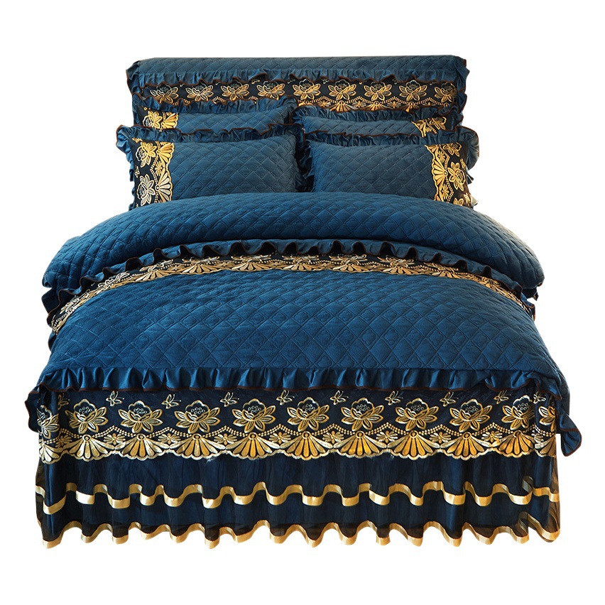 European Crystal Velvet Thickeneded Bed Skirt Single Piece Quilted Bed Cover Warm Coral Velvet Mattress Cover Non-Slip Bed Cover Bed Cover Winter