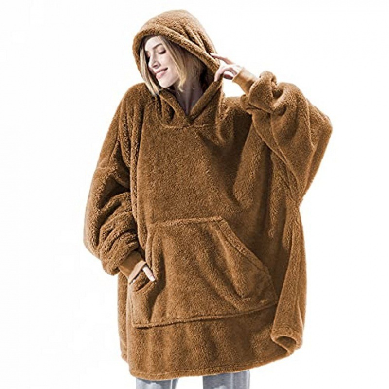 Picture of Cross-border Amazon Autumn and Winter Comfortable Loose Double-sided Fleece Hoodie Thickened Wearable Blanket Couple's New Home Clothes