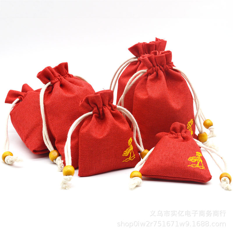 Linen Bundle Pocket Fine Linen Lotus Drawstring Bocket Buddha Beads Jewelry Packaging Bag Drawstring Small Cloth Bag Wen Play Bag