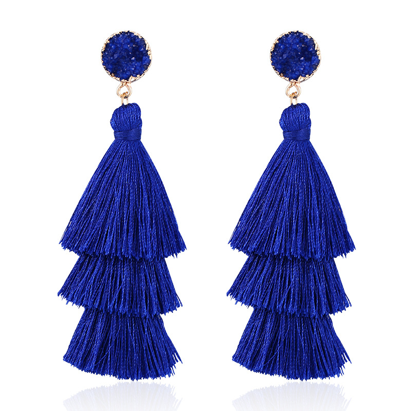 Picture of European and American Foreign Trade popular high-end fashion bohemian three-layer tassel earrings simple temperament exaggerated earrings for women