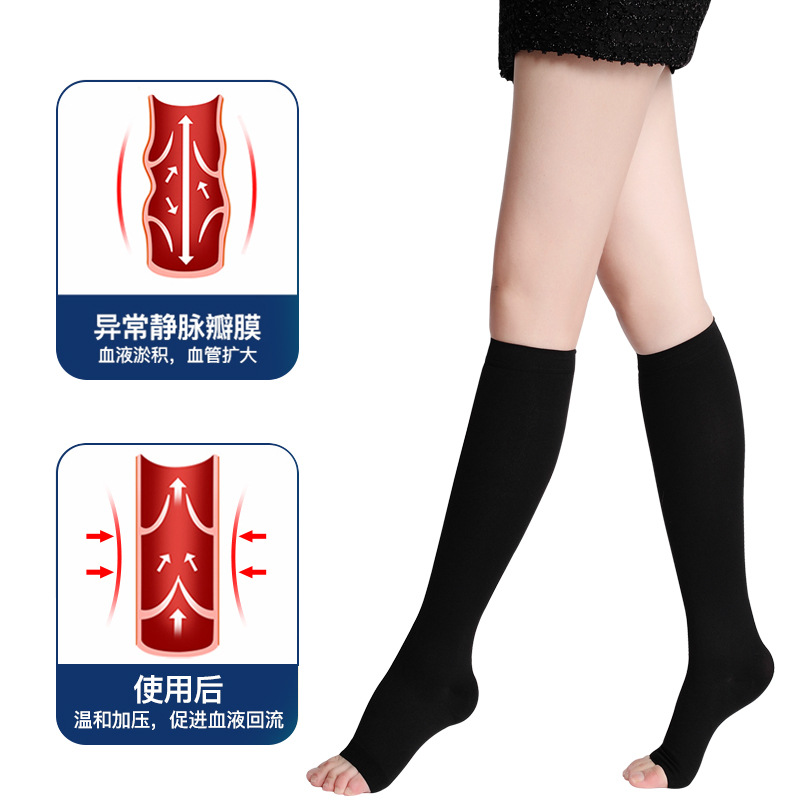 Picture of in stock wholesale compression stockings to relieve swelling sports health care prevention type triple armour with tube open toe elastic stockings
