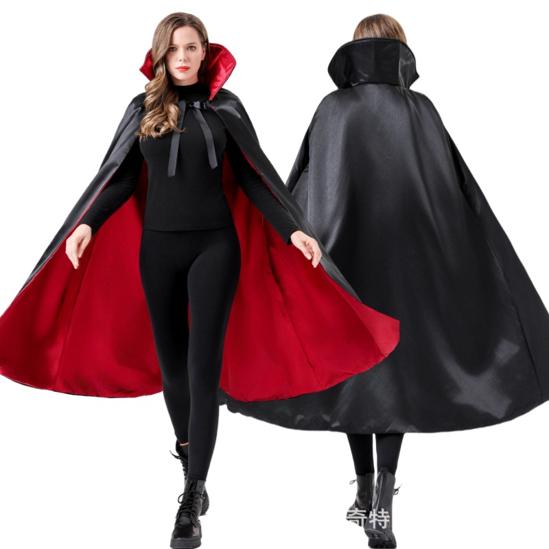 Halloween Cloak Adult Makeup Costume Props Red and Black Face Collar Death Cloak Pirate Vampire Cloak
