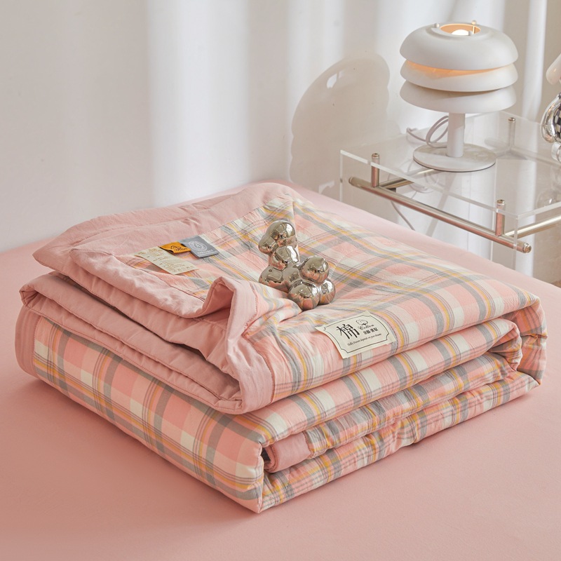 Picture of Class A Maternal and Infant Grade Xinjiang Cotton Summer Quilt Non-printed Wind-washed Cotton Summer Cool Quilt Plaid Air-conditioning Quilt Summer Thin Quilt