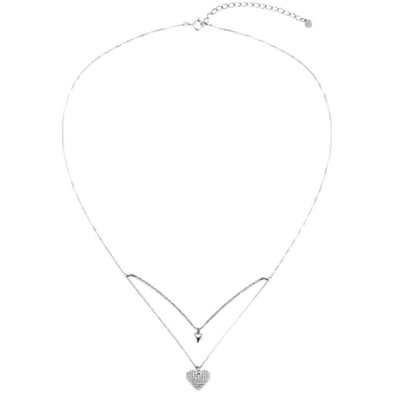 Fashion double-layer love necklace women's simple niche 2022 New ins style all-match diamond-encrusted Korean clavicle chain