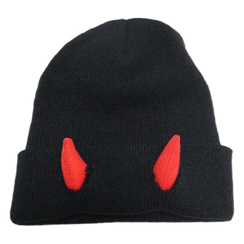 Autumn and Winter devil horn hat warm knitted wool hat Halloween horn toe cap cross-border new funny hip hop