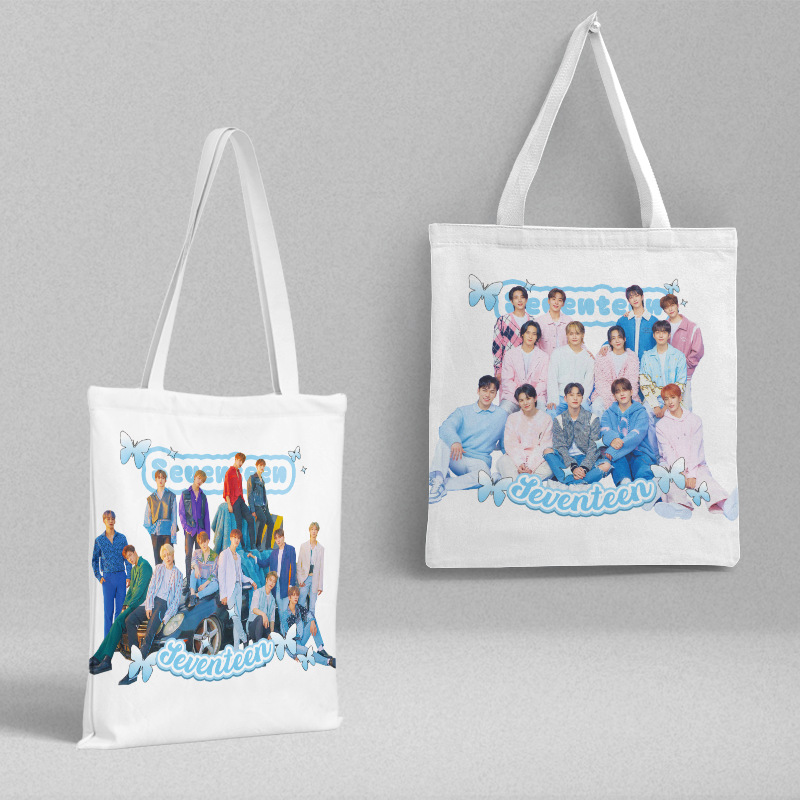 Seventte Canvas Bag Length 39cm Width 36cm Korean Entertainment Peripheral Satchel Canvas School Bag Shopping Bag Double-Sided