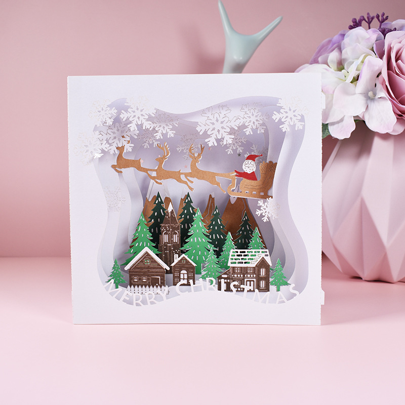 Picture of New Creative Amazon Cross-Border 3D Greeting Card Holiday Greetings Handmade Card Color Printed Christmas Lettering