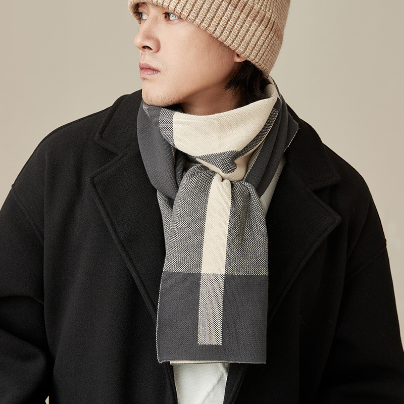 Men's Scarf Autumn and Winter New Fashion Brand Casual All-match Thickened Warm Cold-proof Scarf for Boyfriend's Birthday Gift