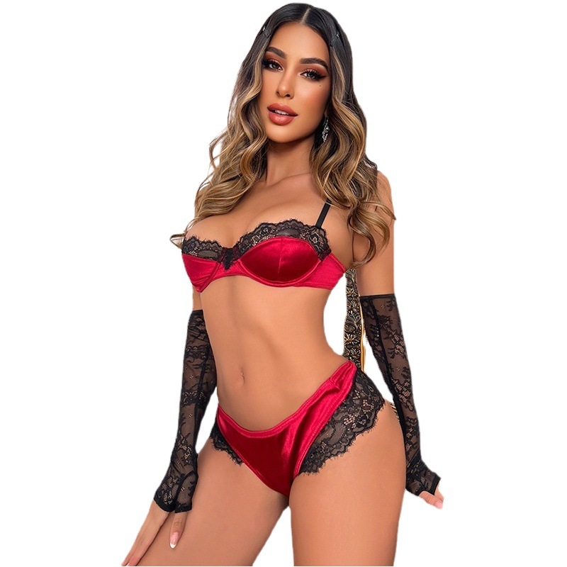 Cross-Border Exclusive Sexy Lingerie Set 2024 Spring New High-End Lace Three-Piece Set Temptation Sexy Lingerie Wholesale