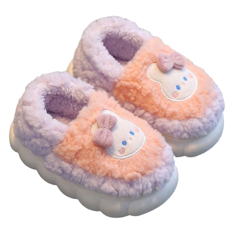 Children's cotton-padded slippers for boys and girls parent-child home cartoon non-slip winter indoor baby home plush slippers