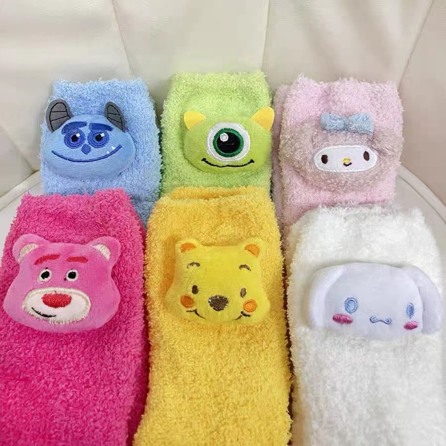 Picture of Winnie the Poochow Socks Girls Cute Coral Fleece Cyber Popular Plush Socks Winter Thickened Mid-tube Socks All-match Sleep Socks