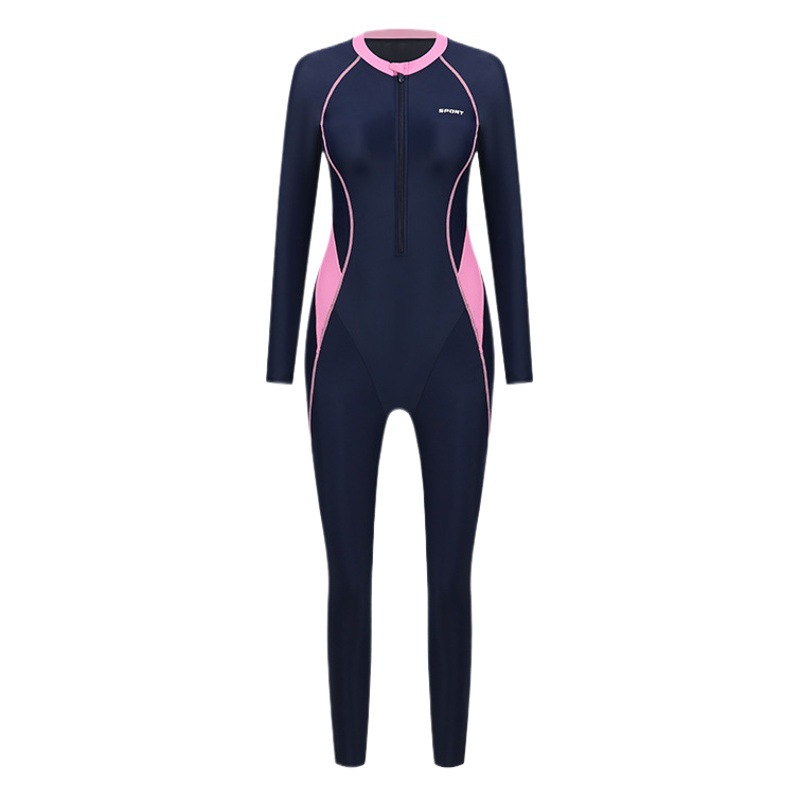 2024plus size one-piece diving suit women's conservative long-sleeved sports swimsuit sun protection ins snorkeling surfing swimsuit