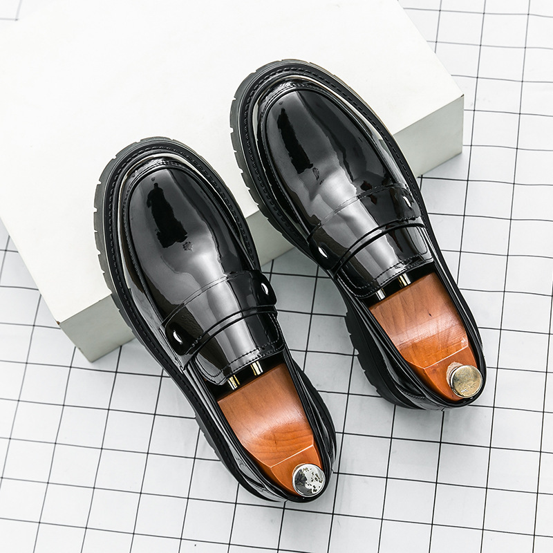 Men's Loafers British Style Business Height Increasing Formal Glossy Leather Shoes Thick Sole Casual Slip-On Men's Shoes Large Size 46
