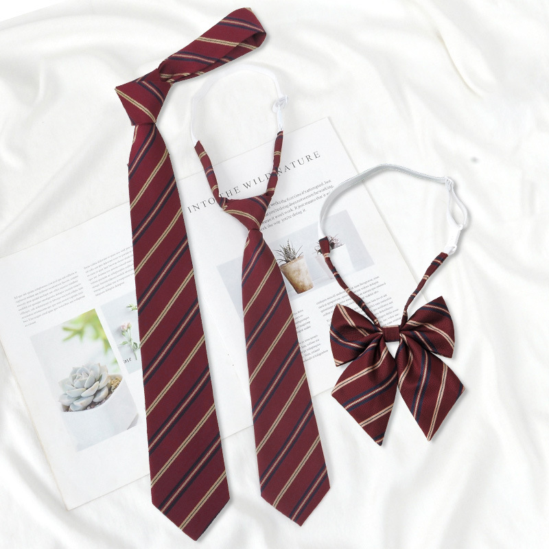 Red Striped Lazy Men's Free Bachelor's Wear Tie Women's College Style jk Japanese School for Boys to Wear Graduation Tie by Hand