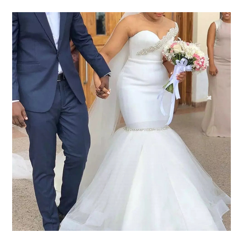 Foreign trade hot selling tube top high waist sheath fishtail mopping wedding dress bride go out yarn main yarn bridesmaid slim dress