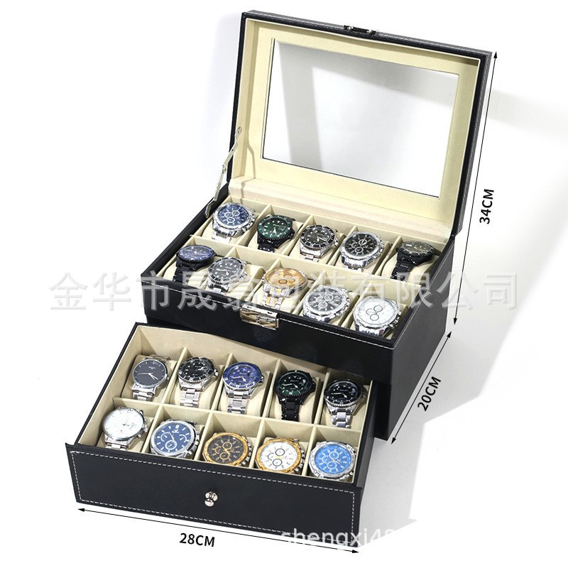 Picture of Manufacturer Recommends Pu Leather Series Watch Box Black Mechanical Watch Multi-Position Storage Box Household Square Gift Watch