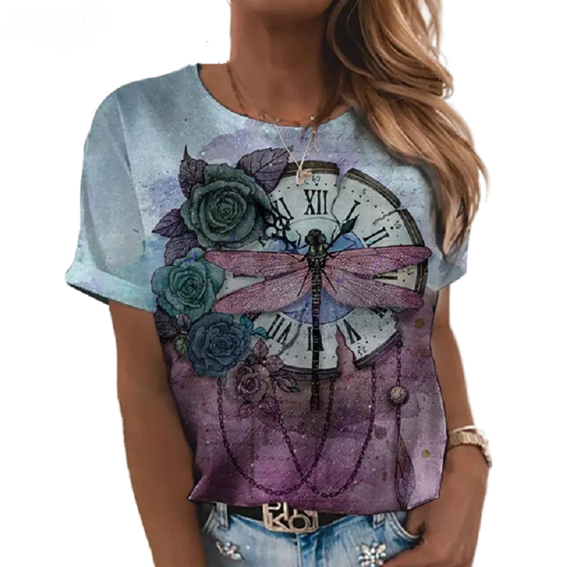 Casual fashion women's T-shirt 2022 new summer Loose Women's floral top 3D new abstract pattern